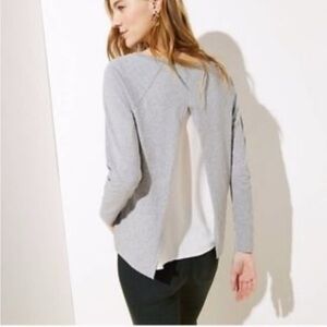 LOFT Gray and White Split-Back Top Size Large